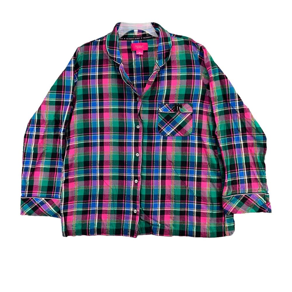 Victoria's Secret Sleepwear Top Womens Size Large Flannel Long Sleeve Multicolor